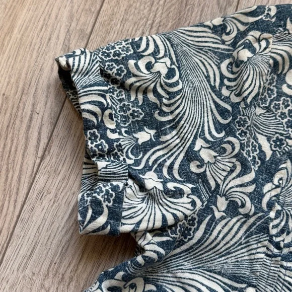 Faherty Gemina Pintuck Short Sleeve Linen Blend Shirt Dress In Blue Stripe Sz M - Picture 10 of 10